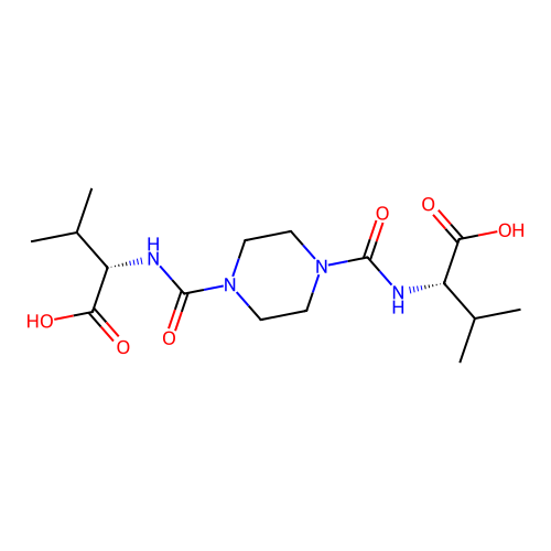 (2S,2'S)-2,2'-((piperazine-1,4-dicarbonyl)bis(azanediyl))bis(3-methylbutanoic acid) structure