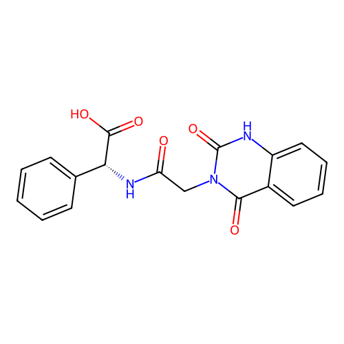 (R)-2-(2-(2,4-dioxo-1,2-dihydroquinazolin-3(4H)-yl)acetamido)-2-phenylacetic acid structure