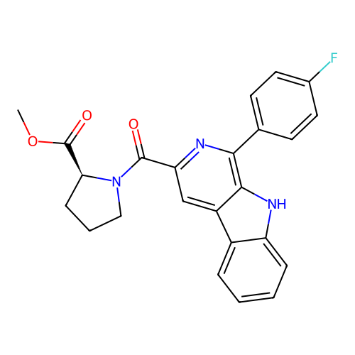 (S)-methyl 1-(1-(4-fluorophenyl)-9H-pyrido[3,4-b]indole-3-carbonyl)pyrrolidine-2-carboxylate structure