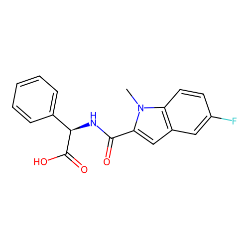 (2R)-{[(5-fluoro-1-methyl-1H-indol-2-yl)carbonyl]amino}(phenyl)ethanoic acid structure