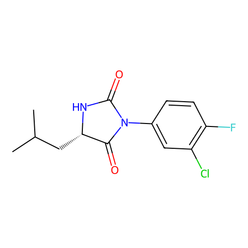 (5S)-3-(3-chloro-4-fluorophenyl)-5-(2-methylpropyl)imidazolidine-2,4-dione structure