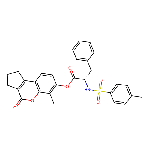 (6-methyl-4-oxo-2,3-dihydro-1H-cyclopenta[c]chromen-7-yl) (2S)-2-[(4-methylphenyl)sulfonylamino]-3-phenylpropanoate structure