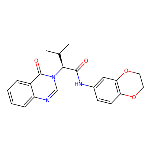 (2S)-N-(2,3-dihydro-1,4-benzodioxin-6-yl)-3-methyl-2-(4-oxoquinazolin-3-yl)butanamide structure