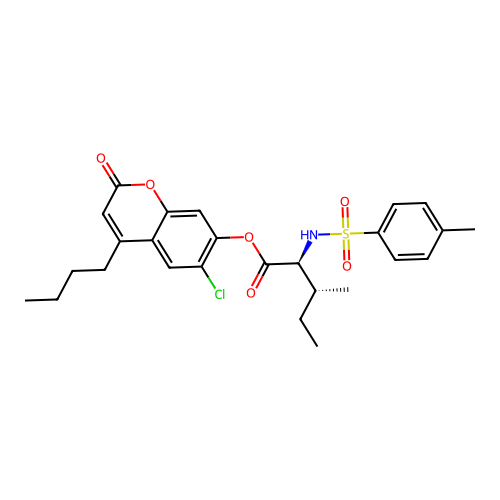 4-butyl-6-chloro-2-oxo-2H-chromen-7-yl N-[(4-methylphenyl)sulfonyl]-L-isoleucinate structure