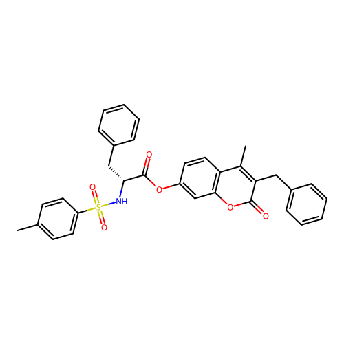 (3-benzyl-4-methyl-2-oxochromen-7-yl) (2R)-2-[(4-methylphenyl)sulfonylamino]-3-phenylpropanoate structure