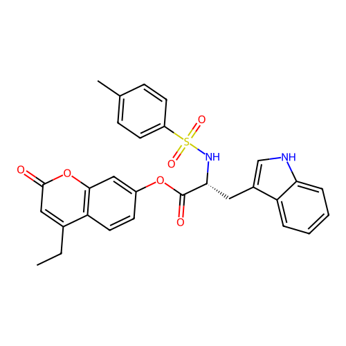 (4-ethyl-2-oxochromen-7-yl) (2R)-3-(1H-indol-3-yl)-2-[(4-methylphenyl)sulfonylamino]propanoate structure