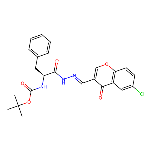 (S,E)-tert-butyl (1-(2-((6-chloro-4-oxo-4H-chromen-3-yl)methylene)hydrazinyl)-1-oxo-3-phenylpropan-2-yl)carbamate structure