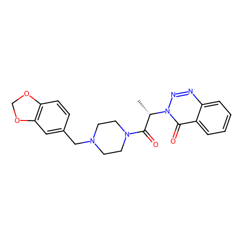 (S)-3-(1-(4-(benzo[d][1,3]dioxol-5-ylmethyl)piperazin-1-yl)-1-oxopropan-2-yl)benzo[d][1,2,3]triazin-4(3H)-one structure