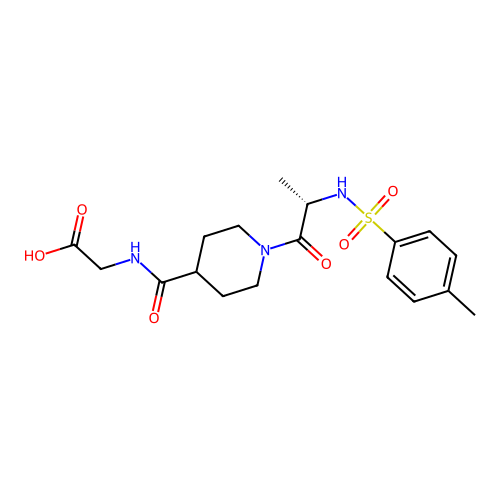 (S)-2-(1-(2-(4-methylphenylsulfonamido)propanoyl)piperidine-4-carboxamido)acetic acid structure