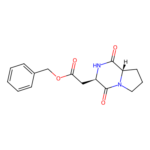 benzyl [(3R,8aS)-1,4-dioxooctahydropyrrolo[1,2-a]pyrazin-3-yl]acetate structure