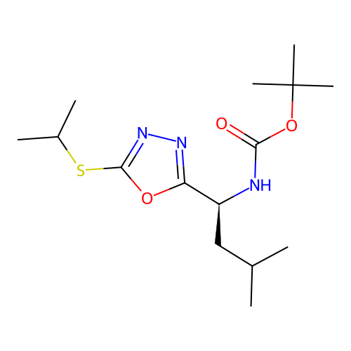 (S)-tert-butyl (1-(5-(isopropylthio)-1,3,4-oxadiazol-2-yl)-3-methylbutyl)carbamate structure