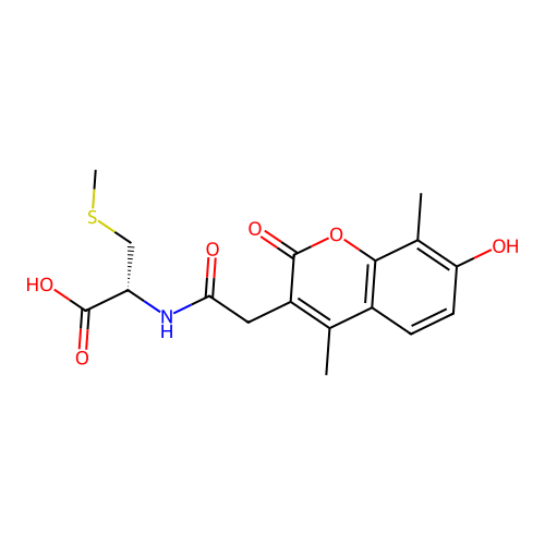 (R)-2-(2-(7-hydroxy-4,8-dimethyl-2-oxo-2H-chromen-3-yl)acetamido)-3-(methylthio)propanoic acid structure