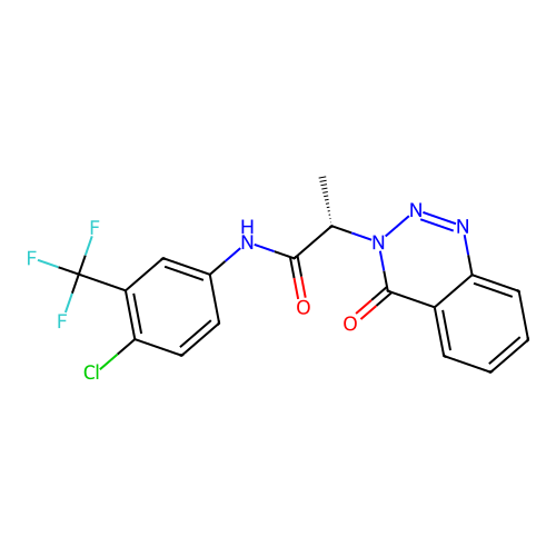 (2S)-N-[4-chloro-3-(trifluoromethyl)phenyl]-2-(4-oxo-1,2,3-benzotriazin-3-yl)propanamide structure