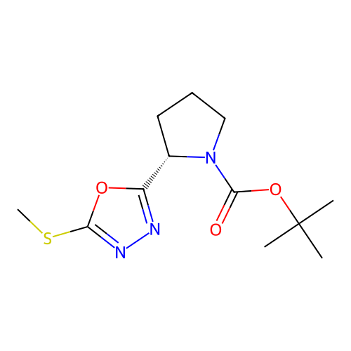 (S)-tert-butyl 2-(5-(methylthio)-1,3,4-oxadiazol-2-yl)pyrrolidine-1-carboxylate structure