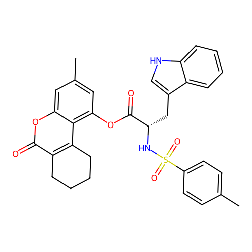 (3-methyl-6-oxo-7,8,9,10-tetrahydrobenzo[c]chromen-1-yl) (2S)-3-(1H-indol-3-yl)-2-[(4-methylphenyl)sulfonylamino]propanoate structure
