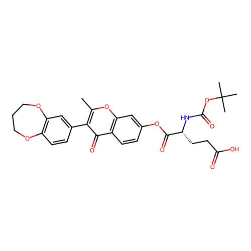 (R)-4-((tert-butoxycarbonyl)amino)-5-((3-(3,4-dihydro-2H-benzo[b][1,4]dioxepin-7-yl)-2-methyl-4-oxo-4H-chromen-7-yl)oxy)-5-oxopentanoic acid structure