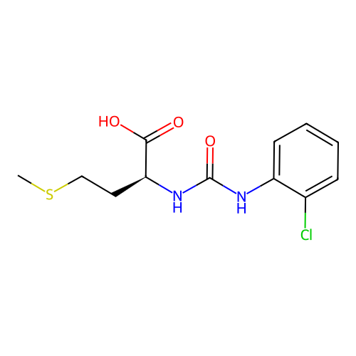 N-[(2-chlorophenyl)carbamoyl]-L-methionine structure