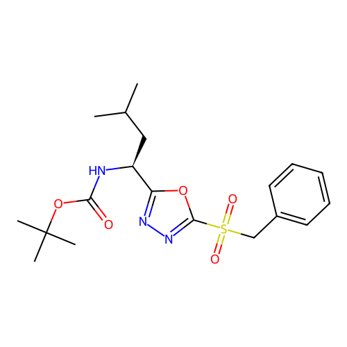 (S)-tert-butyl (1-(5-(benzylsulfonyl)-1,3,4-oxadiazol-2-yl)-3-methylbutyl)carbamate structure
