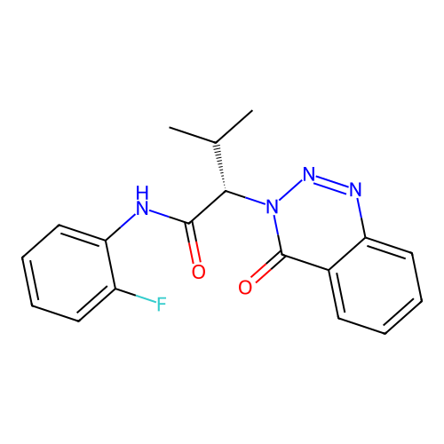 (2S)-N-(2-fluorophenyl)-3-methyl-2-(4-oxo-1,2,3-benzotriazin-3(4H)-yl)butanamide structure