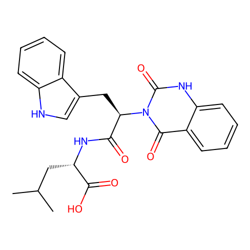 (S)-2-((R)-2-(2,4-dioxo-1,2-dihydroquinazolin-3(4H)-yl)-3-(1H-indol-3-yl)propanamido)-4-methylpentanoic acid structure