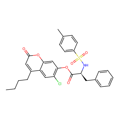 4-butyl-6-chloro-2-oxo-2H-chromen-7-yl N-[(4-methylphenyl)sulfonyl]-L-phenylalaninate structure