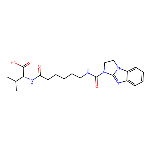 N-{6-[(2,3-dihydro-1H-imidazo[1,2-a]benzimidazol-1-ylcarbonyl)amino]hexanoyl}-D-valine structure