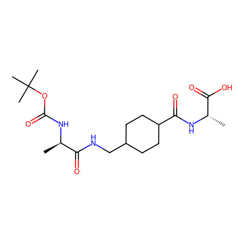 N-{[trans-4-({[N-(tert-butoxycarbonyl)-D-alanyl]amino}methyl)cyclohexyl]carbonyl}-L-alanine structure