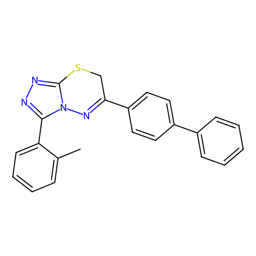 6-(biphenyl-4-yl)-3-(2-methylphenyl)-7H-[1,2,4]triazolo[3,4-b][1,3,4]thiadiazine structure