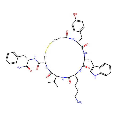 deamino-Cys(1)-Tyr-D-Trp-Lys-Val-Cys(1)-Phe-NH2 structure