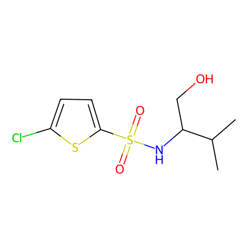 S-(5-chlorothiophen-2-yl)-1-hydroxy-3-methylbutane-2-sulfonamido structure