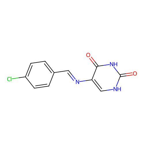 5-{[(E)-(4-chlorophenyl)methylidene]amino}pyrimidine-2,4(1H,3H)-dione structure