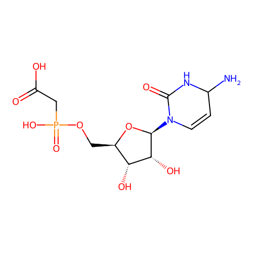 ((5-(4-Amino-2-oxo-3,4-dihydro-2H-pyrimidin-1-yl)-3,4-dihydroxytetrahydro-furan-2-ylmethoxy)-hydroxy-phosphoryl}acetic acid structure