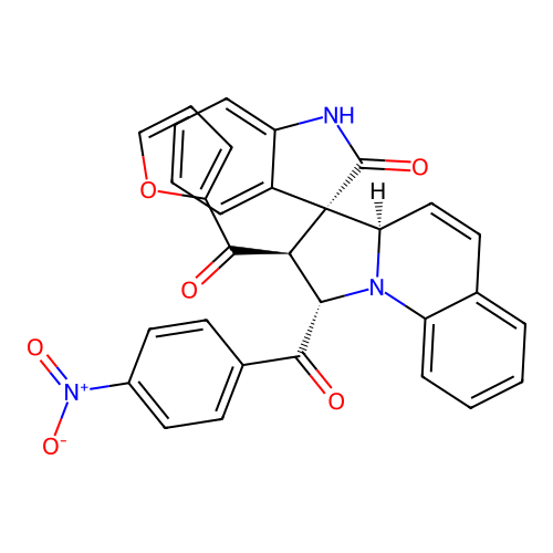 (1'S,2'S,3R,3'aR)-2'-(furan-2-carbonyl)-1'-(4-nitrobenzoyl)spiro[1H-indole-3,3'-2,3a-dihydro-1H-pyrrolo[1,2-a]quinoline]-2-one structure
