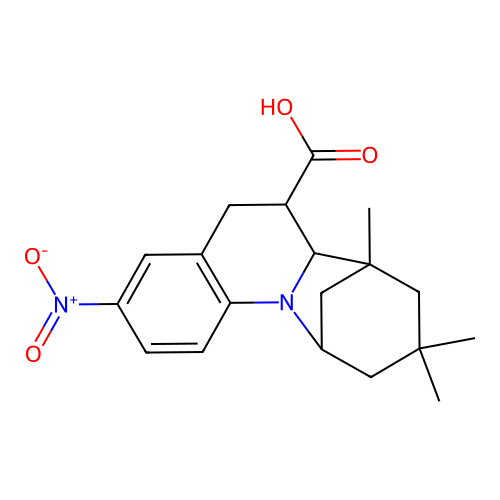 7,9,9-trimethyl-3-nitro-5,6,6a,7,8,9,10,11-octahydro-7,11-methanoazepino[1,2-a]quinoline-6-carboxylic acid structure