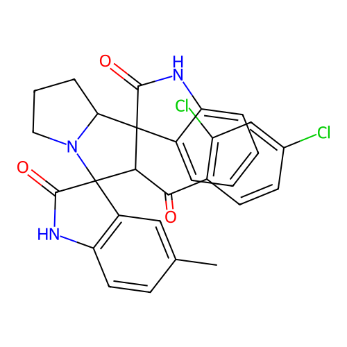 2'-[(2,4-dichlorophenyl)carbonyl]-5''-methyl-1,1'',2,2'',5',6',7',7'a-octahydro-2'H-dispiro[indole-3,1'-pyrrolizine-3',3''-indole]-2,2''-dione structure