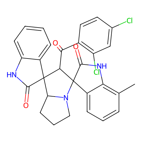 2'-[(2,4-dichlorophenyl)carbonyl]-7''-methyl-1,1'',2,2'',5',6',7',7'a-octahydro-2'H-dispiro[indole-3,1'-pyrrolizine-3',3''-indole]-2,2''-dione structure