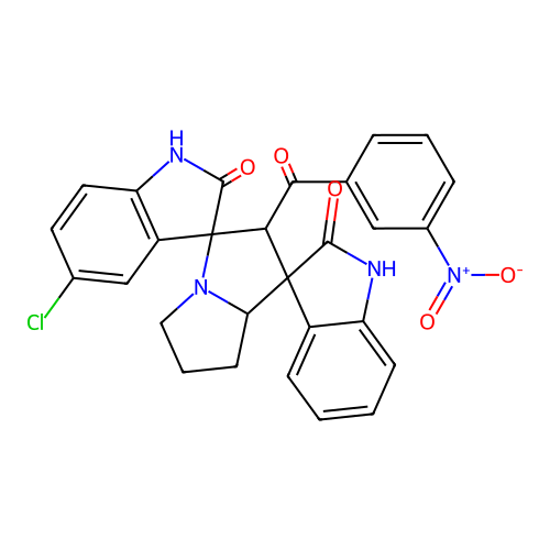 5''-chloro-2'-[(3-nitrophenyl)carbonyl]-1,1'',2,2'',5',6',7',7'a-octahydro-2'H-dispiro[indole-3,1'-pyrrolizine-3',3''-indole]-2,2''-dione structure