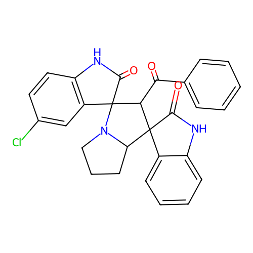 2'-benzoyl-5''-chloro-1,1'',2,2'',5',6',7',7'a-octahydro-2'H-dispiro[indole-3,1'-pyrrolizine-3',3''-indole]-2,2''-dione structure