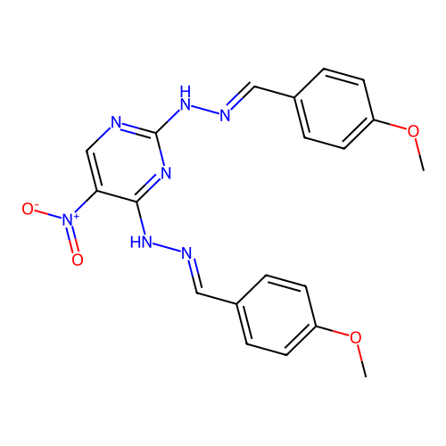 N,N-bis[(4-methoxyphenyl)methylideneamino]-5-nitro-pyrimidine-2,4-diamine structure