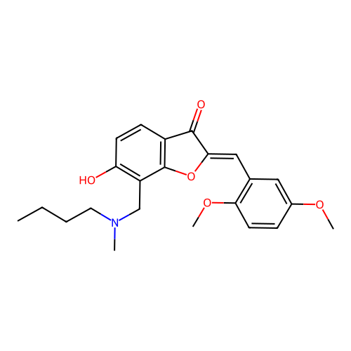 (2Z)-7-{[butyl(methyl)amino]methyl}-2-(2,5-dimethoxybenzylidene)-6-hydroxy-1-benzofuran-3(2H)-one structure