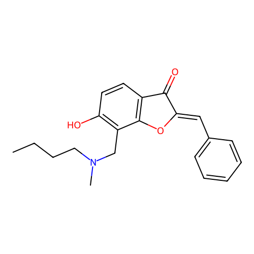 (2Z)-2-benzylidene-7-{[butyl(methyl)amino]methyl}-6-hydroxy-1-benzofuran-3(2H)-one structure