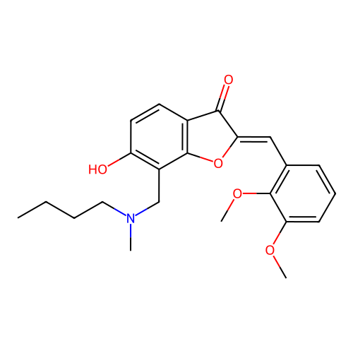 (2Z)-7-{[butyl(methyl)amino]methyl}-2-(2,3-dimethoxybenzylidene)-6-hydroxy-1-benzofuran-3(2H)-one structure