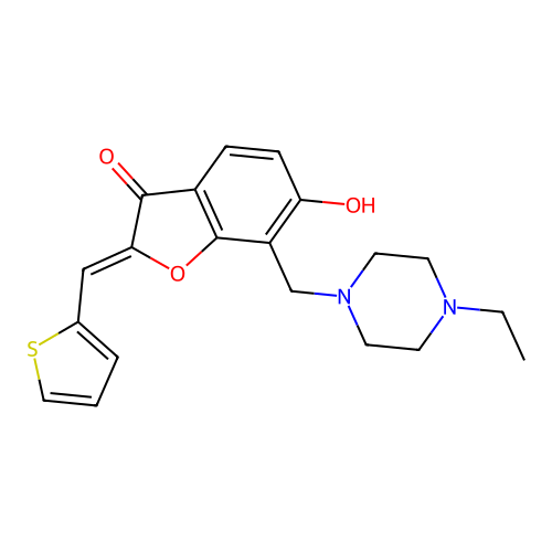 7-[(4-ethylpiperazin-1-yl)methyl]-6-hydroxy-2-(thiophen-2-ylmethylidene)benzofuran-3-one structure