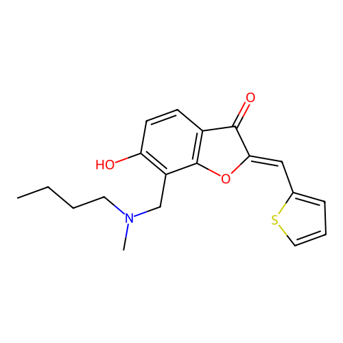 7-[(butyl-methyl-amino)methyl]-6-hydroxy-2-(thiophen-2-ylmethylidene)benzofuran-3-one structure