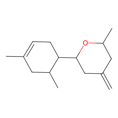 2-(4,6-dimethylcyclohex-3-en-1-yl)-6-methyl-4-methylidenetetrahydro-2H-pyran structure