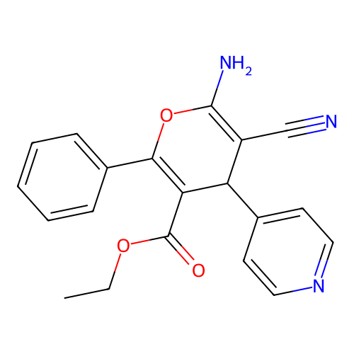 6-Amino-5-cyano-2-phenyl-4-pyridin-4-yl-4H-pyran-3-carboxylic acid ethyl ester structure