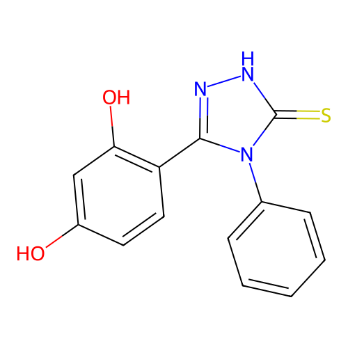 4-(5-mercapto-4-phenyl-4H-1,2,4-triazol-3-yl)benzene-1,3-diol structure