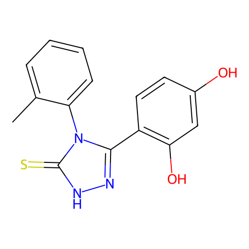 4-(5-mercapto-4-(o-tolyl)-4H-1,2,4-triazol-3-yl)benzene-1,3-diol structure
