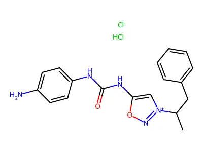 N-((p-Aminophenyl)carbamoyl)-3-(alpha-methylphenethyl)sidnone imine dihydrochloride structure