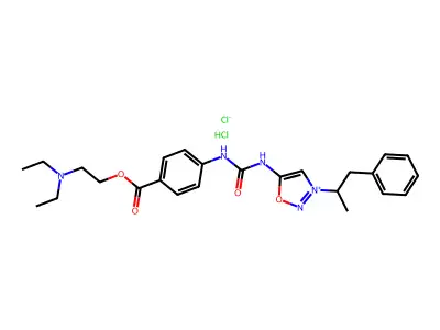 N(sub 6)-(4-(2-Diethylaminoethoxycarbonyl)phenyl)carbamoyl-3-phenylisopropylsydnone imine dihydrochloride structure